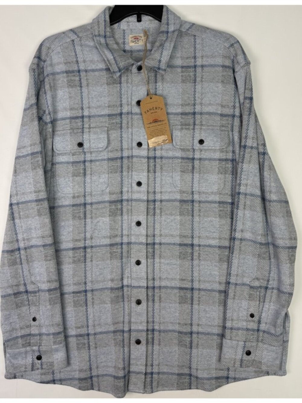 Faherty Legend Sweater Mens Maine Sky Blue Plaid Flannel Shirt Jacket 2XLT NWT